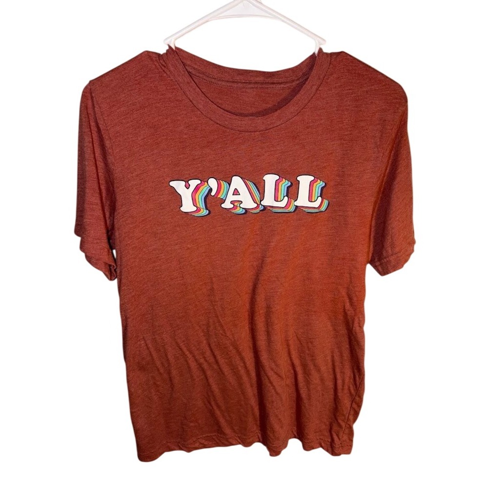 Y'ALL Rainbow‎ Graphic Tee Rust Orange Short Sleeve Crew Neck T-Shirt Medium